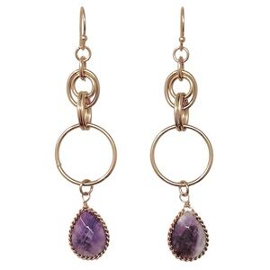 Genuine Amethyst Stone Gold Tone Dangle Earrings